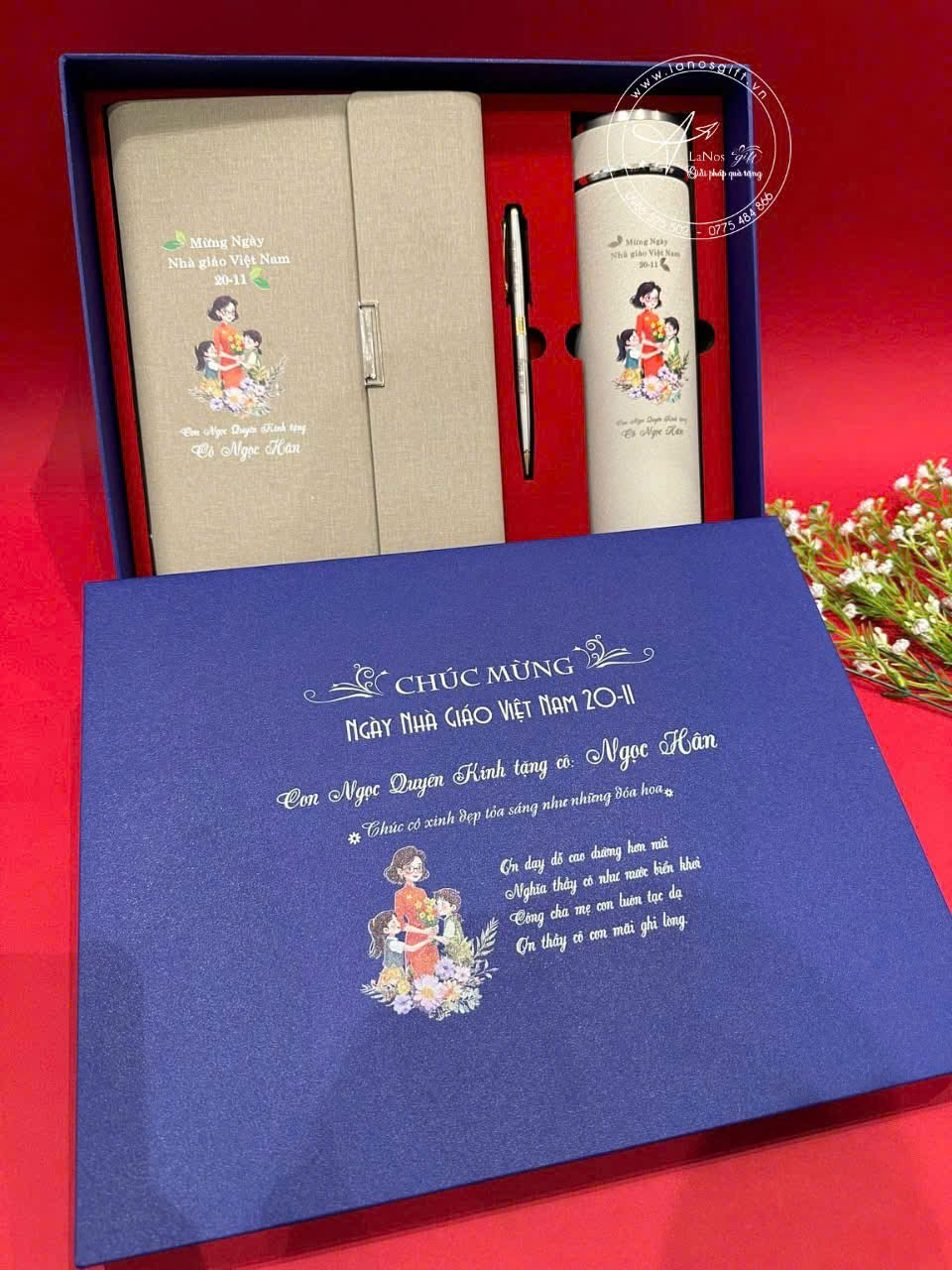 Hộp Quà Tặng 20/11 In Nội Dung Cá Nhân Hóa – Sổ Tay, Bút & Bình Giữ Nhiệt - LNGS 09 - Hình ảnh 3