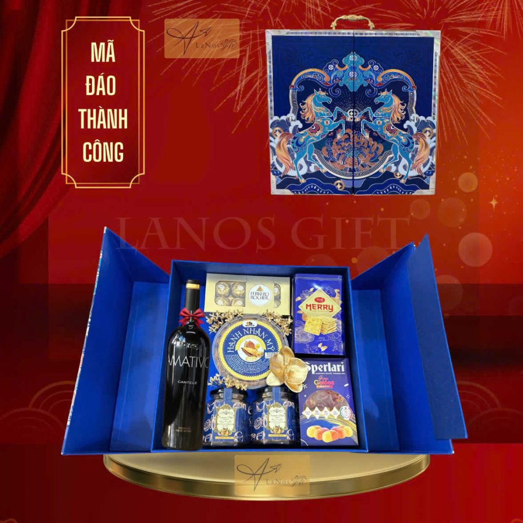 Hộp quà Tết Mã Đáo Thành Công cao cấp, sang trọng.