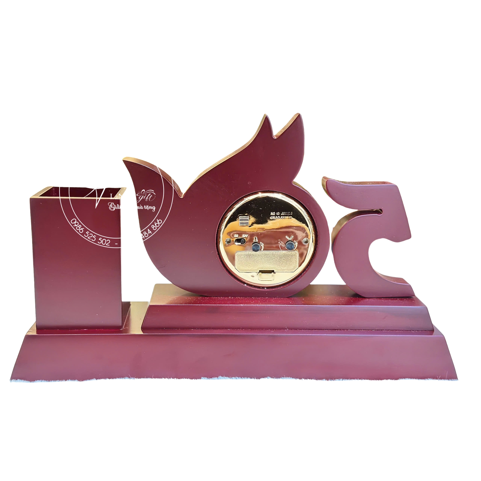 Mẫu biểu trưng gỗ có đồng hồ để bàn - LNBT 02 - Hình ảnh 3