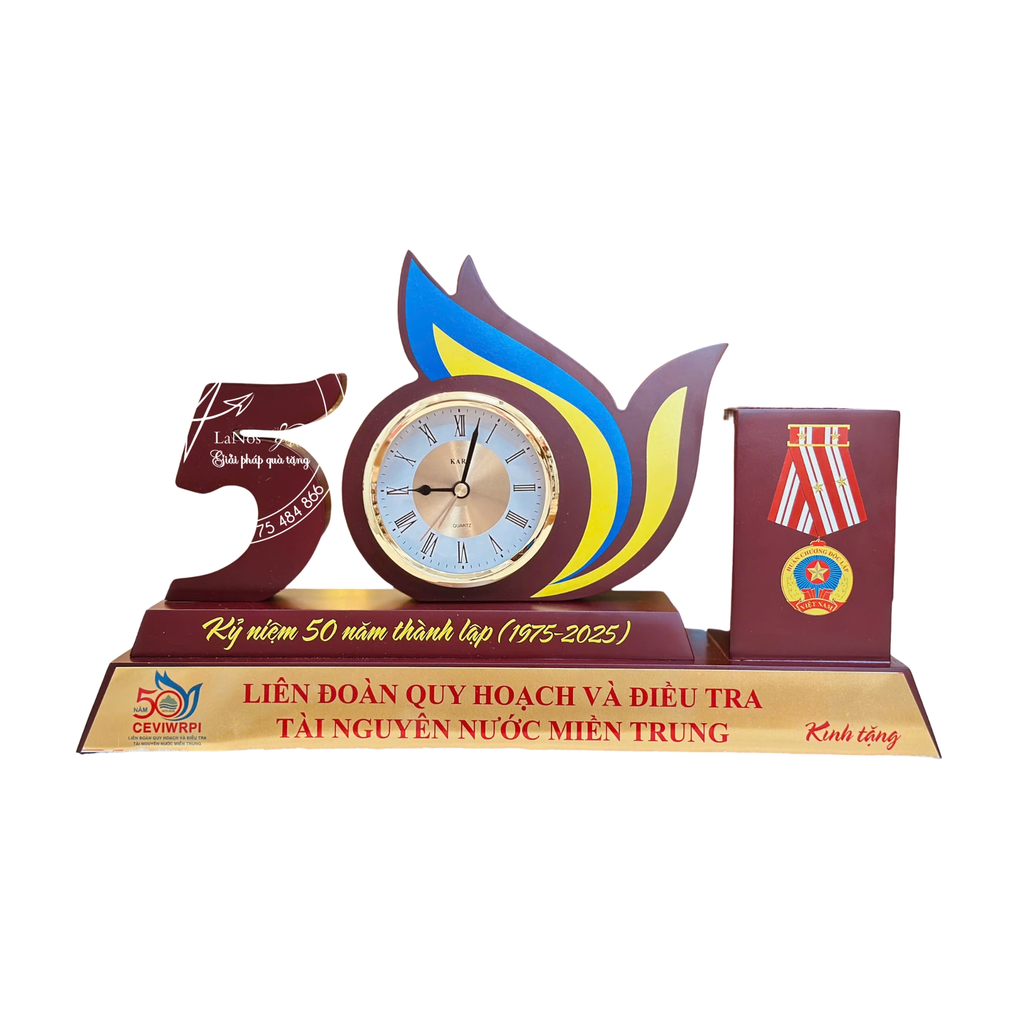 Mẫu biểu trưng gỗ có đồng hồ để bàn - LNBT 02 - Hình ảnh 4